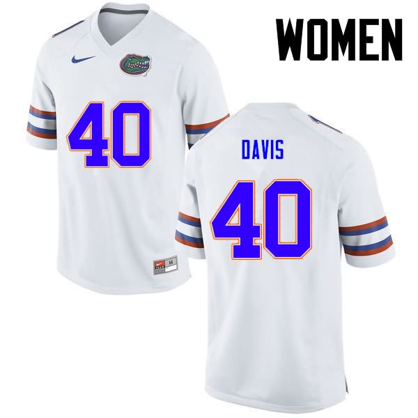 Women's NCAA Florida Gators Jarrad Davis #40 Stitched Authentic Nike White College Football Jersey LWG3465MC